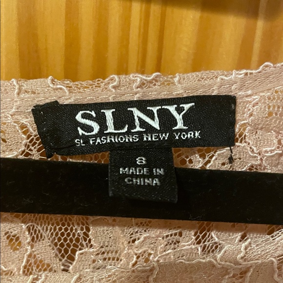 S.L. Fashions Blush Lace Long Sleeve Midi length Dress - Picture 2 of 10